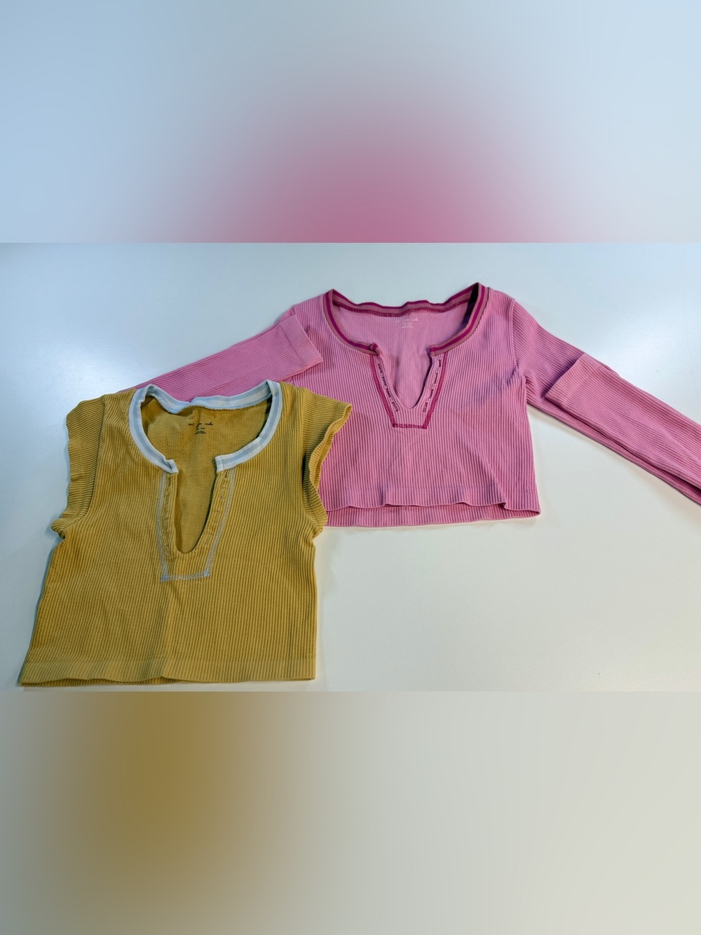 Out From Under Two-Top bundle. Ribbed Set in Pink & Yellow Size Medium